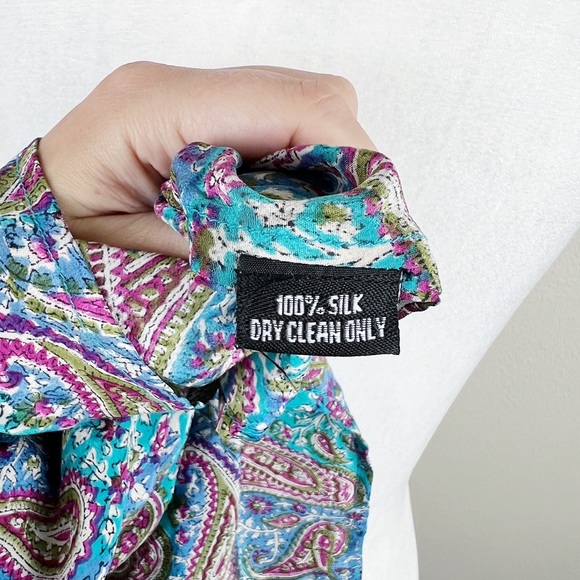 Tolani Paisley Print  Teal Tassel Silk Mini Dress Cover Up - Picture 8 of 9